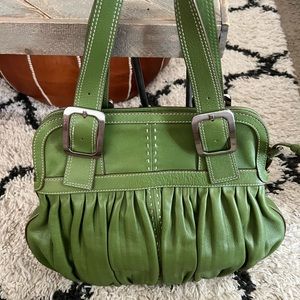 COLE HAAN HOBO Green Large Pebbled Leather Gathered Shoulder Bag